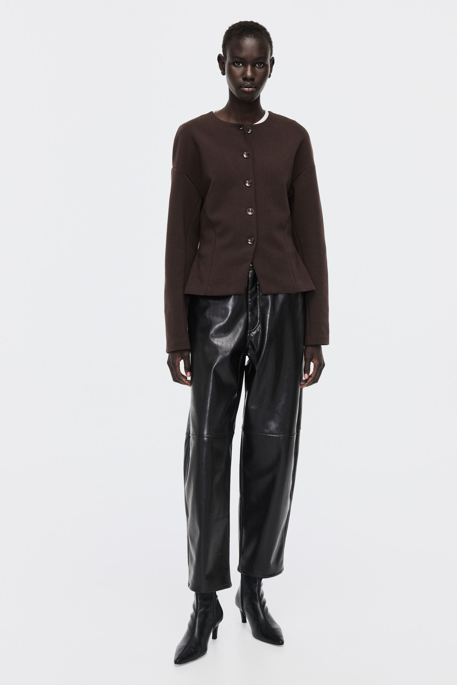 h&m Women Brown Collarless Scuba Blazer-picture-33