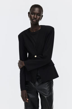 H&M - Women Black Collarless Blazer