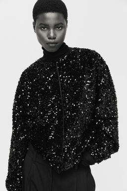 H&M - Women Black Sequined Bomber Jacket