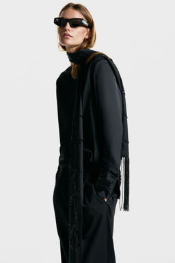 H&M - Women Black Bead-Embroidered Cowl-Back Blouse