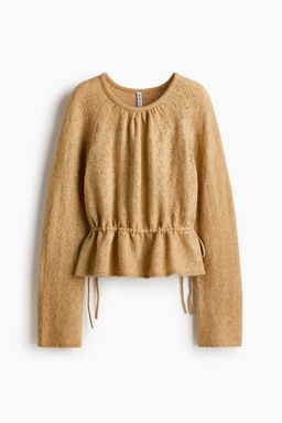 H&M - Women Beige Pointelle-Knit Peplum Top