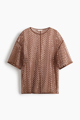 H&M - Women Brown Sequined Mesh Top