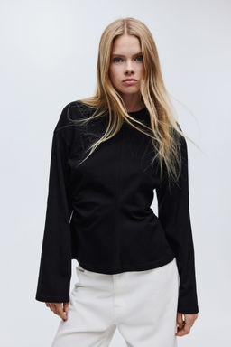 H&M - Women Black Gathered Cotton Jersey Top