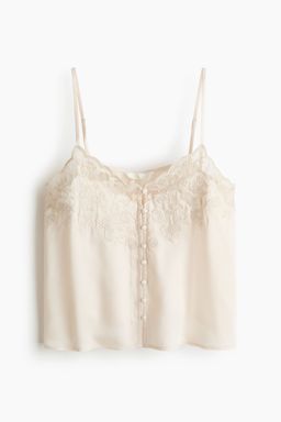 H&M - Women Beige Embroidered-Detail Viscose Top