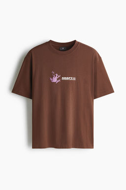 H&M - Men Brown Loose Fit Printed T-Shirt