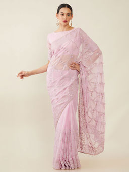 Soch - Embroidered Chiffon Saree with Unstitched Blouse