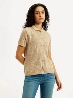 Levi's - Womens Self Design Beige Spread Collar Shirt