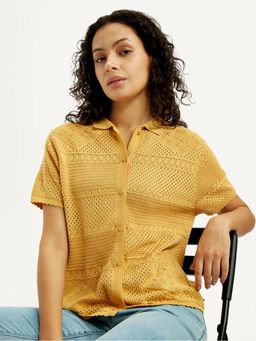 Levi's - Womens Self Design Mustard Spread Collar Shirt
