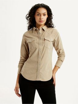 Levi's - Womens Solid Beige Spread Collar Shirt