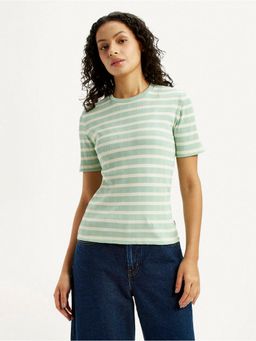 Levi's - Womens Stripes Light Green Slim Fit T-Shirt