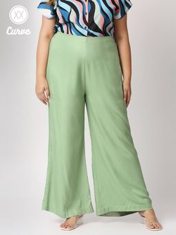 Twenty Dresses by Nykaa Fashion - Curve Mint Green Solid Wide Legged Pants