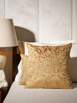 Pure Home + Living - Gold Embroidered Motif Cushion Cover (16X16 Inches)