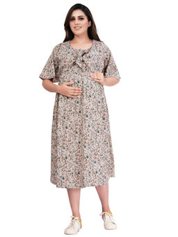 Mamma's Maternity - Cream Crepe Floral Round Neck Maternity/Feeding Short Dress