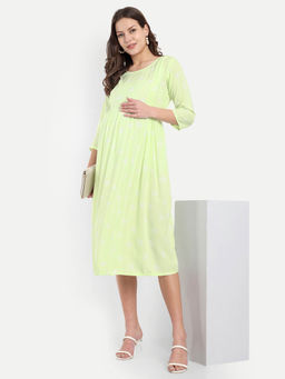 Mamma's Maternity - Neon Yellow Geometric Printed Round Neck Maternity/Feeding Short Dress