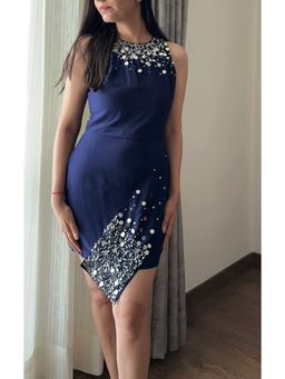 Galocher Clothing - Navy Blue Flap Embellished Party Dress