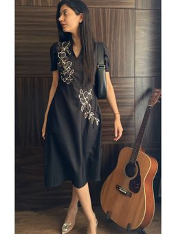 Galocher Clothing - Black crepe Embroidered party dress