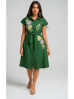 Galocher Clothing - Forest-Green thread embroidered shirt dress