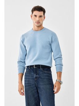 Snitch - Light Blue Solid Full Sleeves Regular Casual Sweater for Men