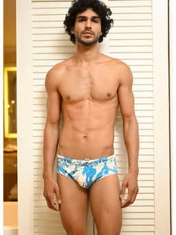 Trove Label - Basic Swim Brief with Ocean Splash Print In Sky Blue and White