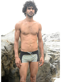 Trove Label - Cut and Sew Swim Trunk with Geo Wave Print In Multicolour