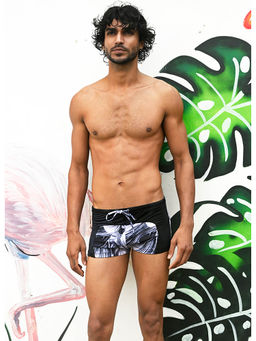 Trove Label - Cut and Sew Swim Trunk with Imprints Of Flow Vivid Wavelets In Black