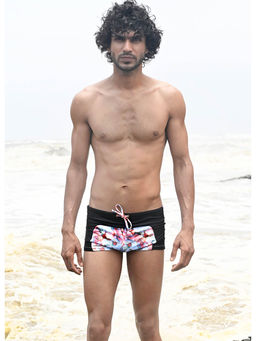 Trove Label - Cut and Sew Swim Trunk with Salty Sea Bubbles Print In Black