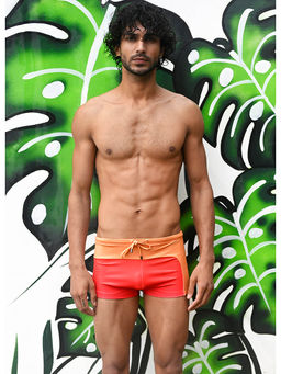 Trove Label - Colorblock Swim Trunk with Sun Out Gradient In Peach