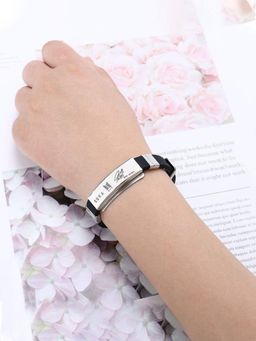 Yellow Chimes - Men Silver-Toned and Black Silver-Plated Wraparound Bracelet