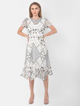 Latin Quarters - Ivory Color Half Sleeve Printed Pattern Dress