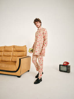 Project Bandi - Pink And Cream Floral Rhapsody Kurta Pajama Set