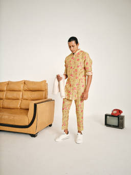 Project Bandi - Lime And Pink Floral Rhapsody Kurta Set With Pajama