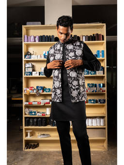 Project Bandi - Black Anaar Open Bandi With Matching Kurta Pajama Set