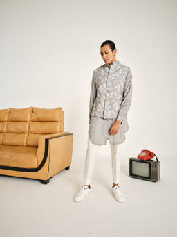 Project Bandi - Grey Stripe Kurta Pajama and Mountain Ash Grey Bandi