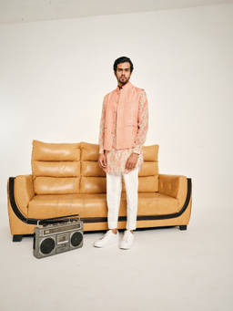 Project Bandi - Cream And Peach Gul Kurta Pajama and Peach Blossom Bandi