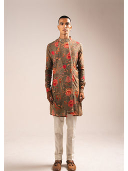 Project Bandi - Khakhi Garden Of Eden Pleated Kurta Pajama Set