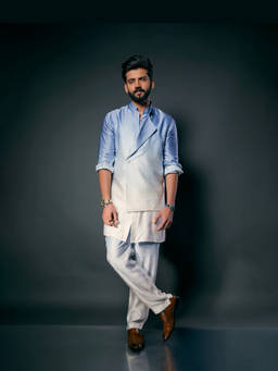 Project Bandi - Sky Ombre Kurta Pajama and Sky Ombre Asymmetric Bandi