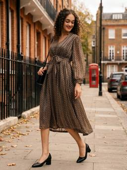 JUSTIN WHYTE - Stylish Grey Patterned Flared Dress