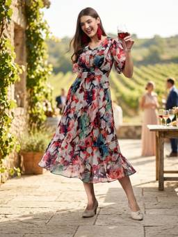 JUSTIN WHYTE - Printed Floral Midi Dress