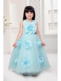 Mini Stitch - All Over Flower Applique Sleeveless Gown Blue