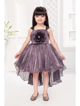 Mini Stitch - Sleeveless Tissue Frock with Flower Applique Purple