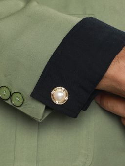 Priyaasi - White Pearl Studded Gold-Plated Cufflinks for Men