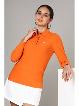 NEOFAA - Women's Apricot Orange Long Sleeve Polo T-Shirt