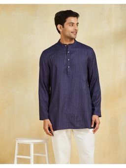 Fabindia - Navy Viscose Blend Dobby Short Kurta