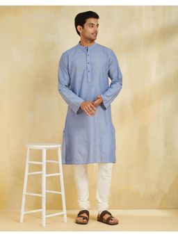 Fabindia - Blue Cotton Slim Fit Long Kurta