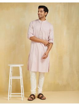 Fabindia - Pink Cotton Dobby Slim Fit Long Kurta