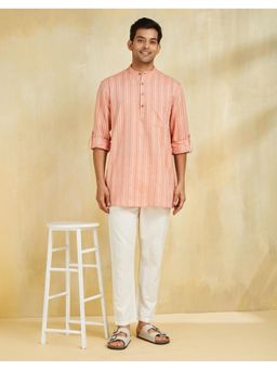 Fabindia - Orange Cotton Striped Short Kurta