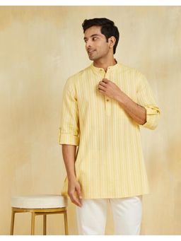 Fabindia - Yellow Cotton Striped Short Kurta