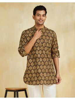 Fabindia - Brown Cotton Kalamkari Printed Slim Fit Short Kurta
