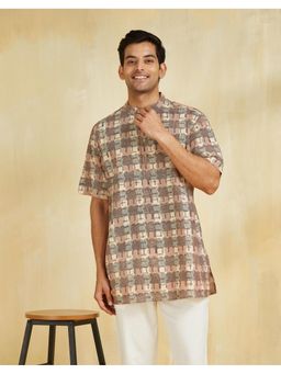Fabindia - Beige Cotton Bagru Printed Short Kurta