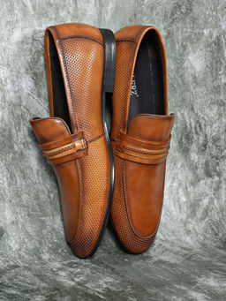 Cobblerz - Men Tan Perforated Formal Loafers